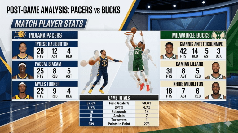 pacers vs milwaukee bucks match player stats