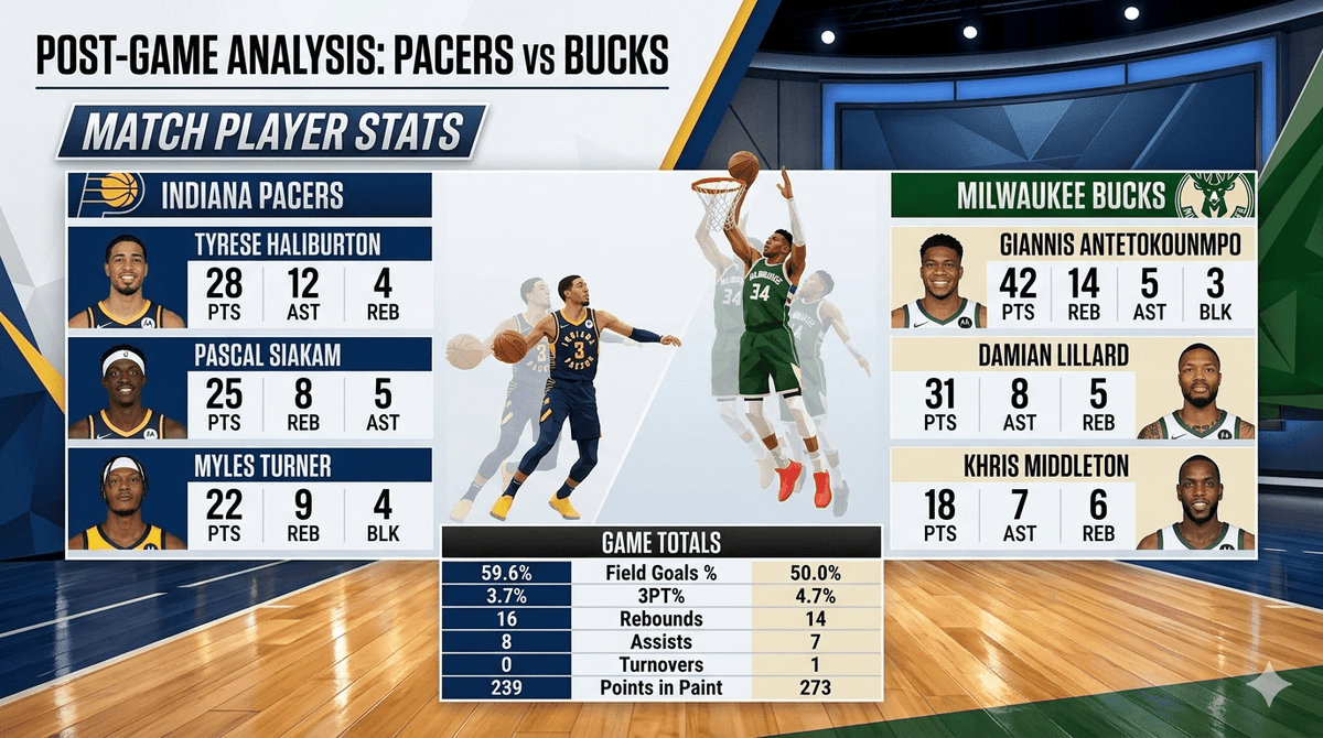 pacers vs milwaukee bucks match player stats
